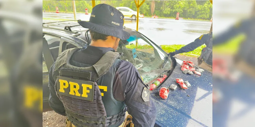 O homem foi preso em flagrante e encaminhado, juntamente com o veículo e a droga