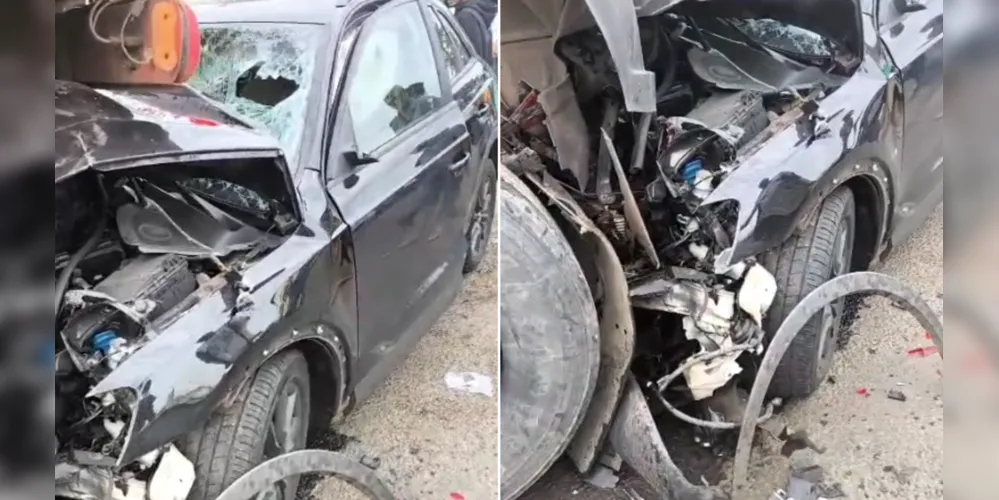 Carro teve a parte frontal totalmente destruída