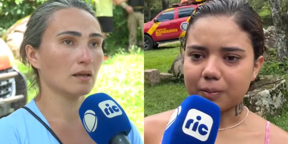 Do lado esquerdo, Renata Farias, irmã de Roberto e do lado direto, Thayane Smith em entrevistas a RIC Record
