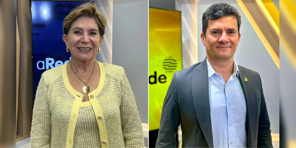 A prefeita Elizabeth Schmidt (União Brasil) e o senador Sergio Moro (União Brasil) participam de evento que debate segurança pública a nível nacional