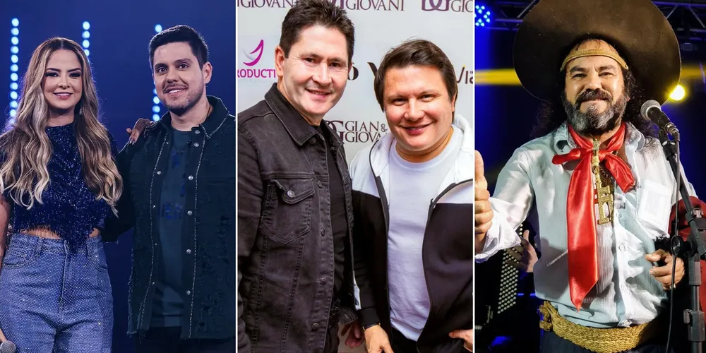 As duplas Maria Cecília & Rodolfo e Gian & Giovani, e o cantor Baitaca