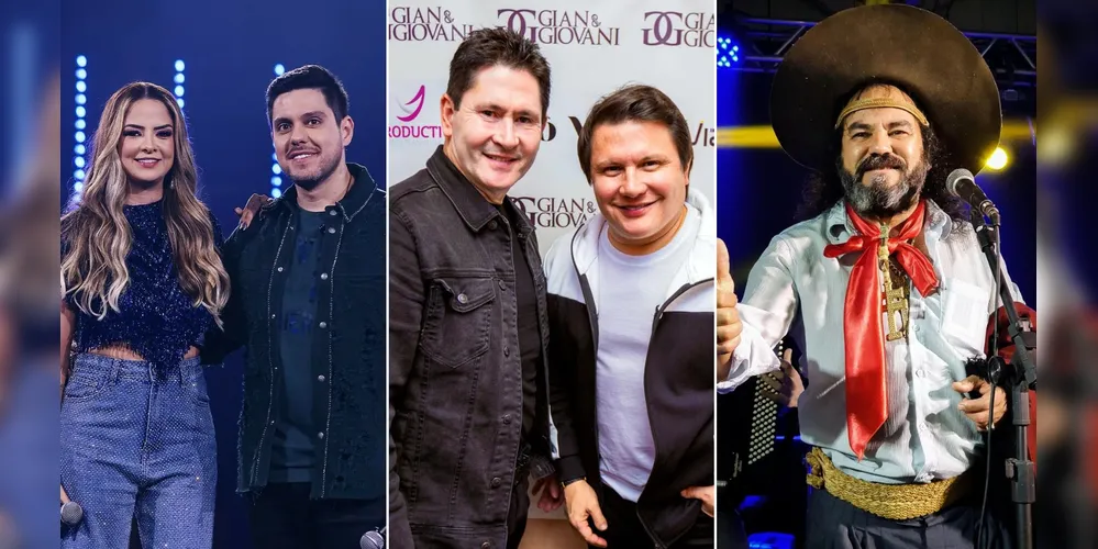 As duplas Maria Cecília & Rodolfo e Gian & Giovani, e o cantor Baitaca