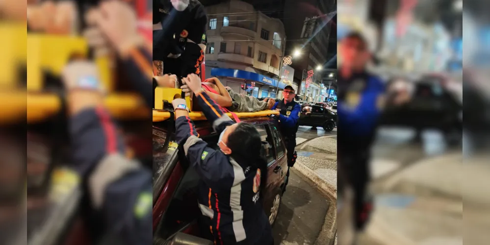 O homem foi encontrado em cima de um veículo na avenida