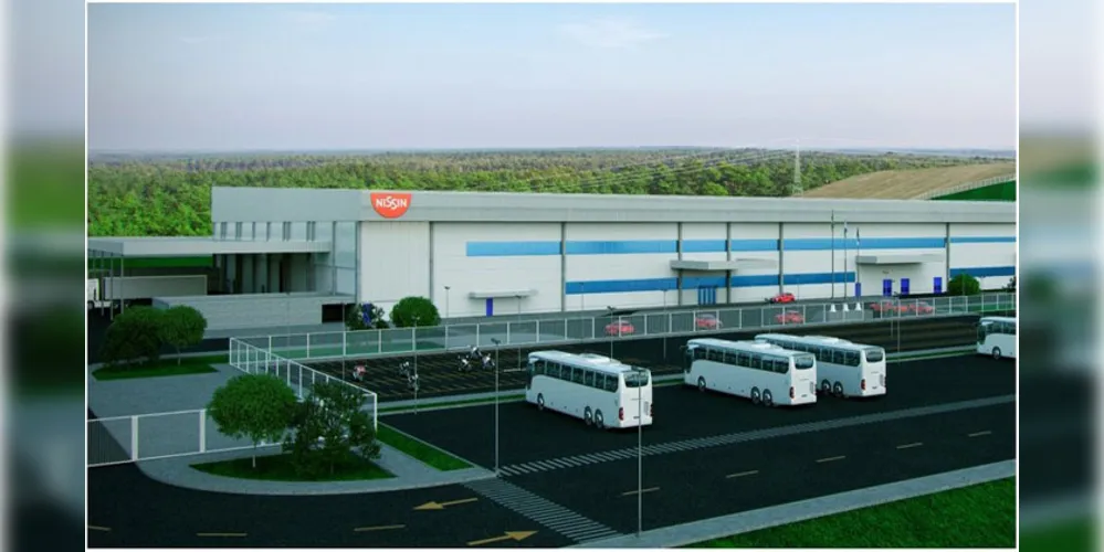 Projeção da fábrica da Nissin em Ponta Grossa, que deve inaugurar em 2027