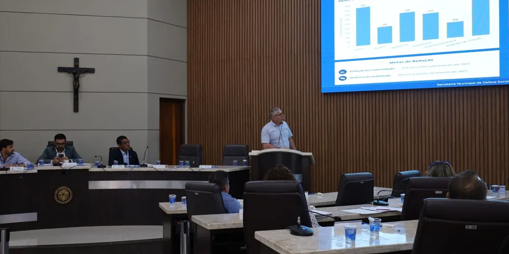 O secretário de Defesa social e Mobilidade, Péricles de Matos, apresentou o projeto durante reunião na Câmara Municipal