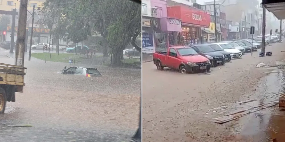 Registros da tempestade mostram a situação nas ruas de Telêmaco Borba
