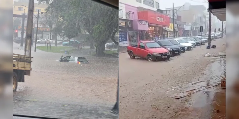 Registros da tempestade mostram a situação nas ruas de Telêmaco Borba