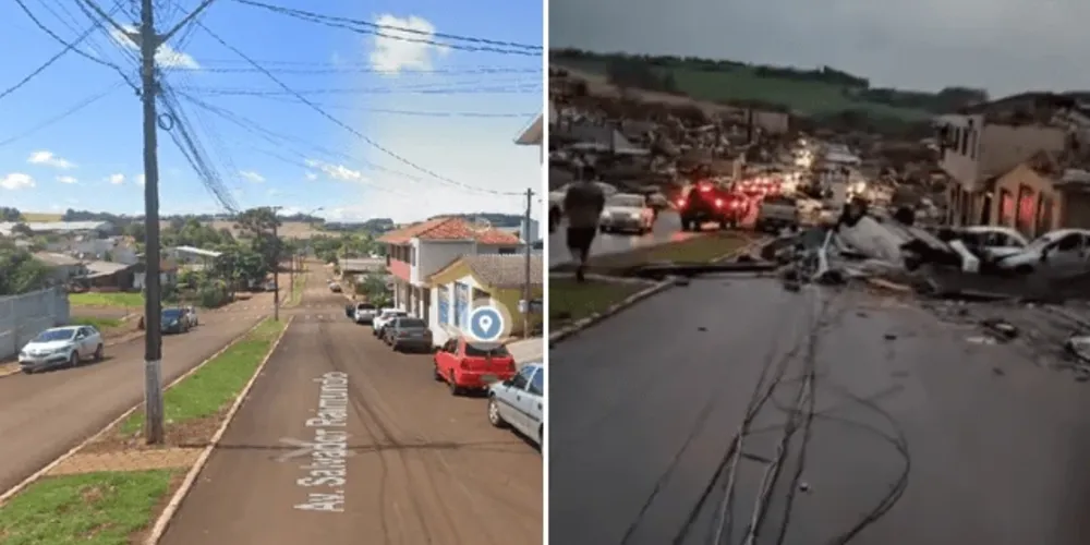 Antes e depois após passagem de tornado em Rio Bonito do Iguaçu