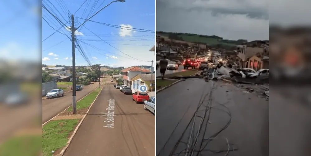 Antes e depois após passagem de tornado em Rio Bonito do Iguaçu