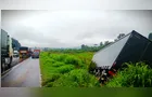 Caminhão sai da pista e invade área de mata em Ponta Grossa
