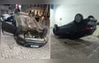 Imagens mostram momento em que carro é atingido e capota no Centro de Ponta Grossa