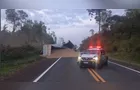 Caminhão tomba e espalha carga de malte pela pista na PR-170