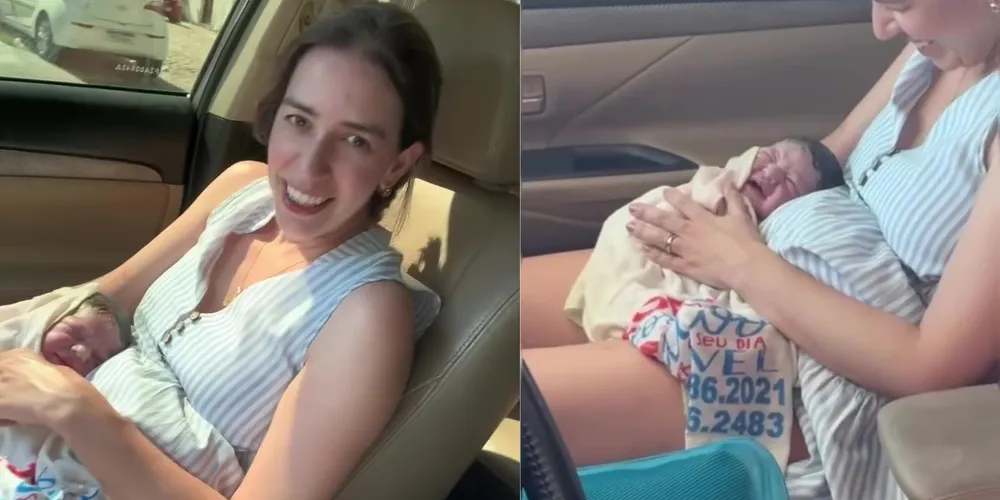 Bebê foi enrolado em um pano de prato após o parto