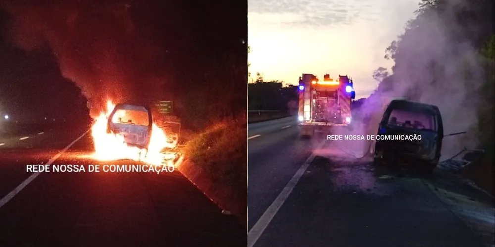 Durante o trajeto, o veículo acabou sendo tomado pelas chamas