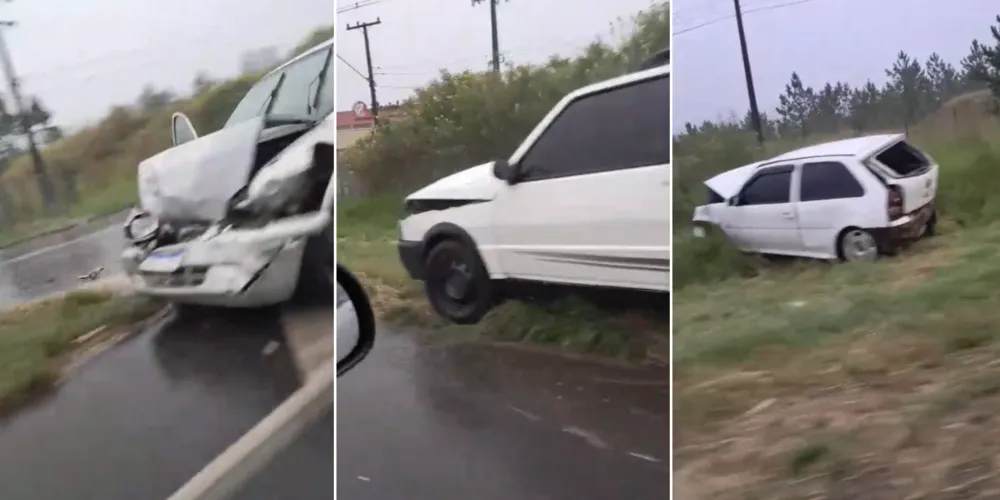 Carros se encontram na área de mata da via