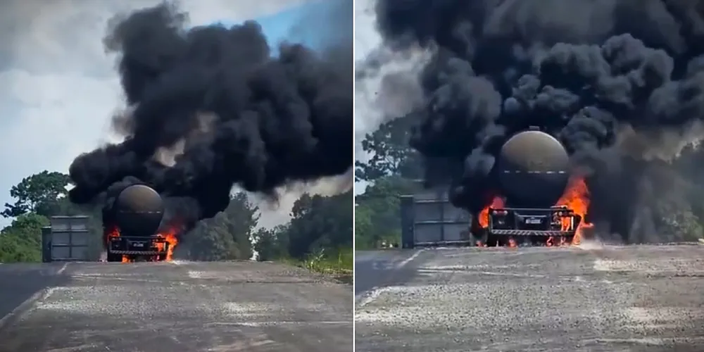 Fumaça densa prejudicou a visão dos motoristas que trafegavam pela rodovia