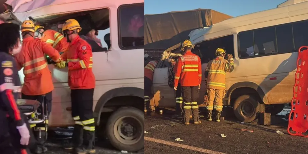 Acidente entre van e caminhão aconteceu, por volta de 05h desta terça-feira (17), na BR-020, no Distrito Federal, próximo à Formosa (GO)