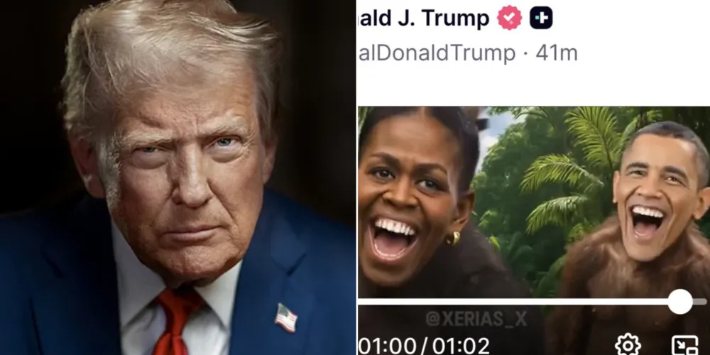 Montagem apresenta rostos de Michelle e Barack Obama como macacos publicada por Trump
