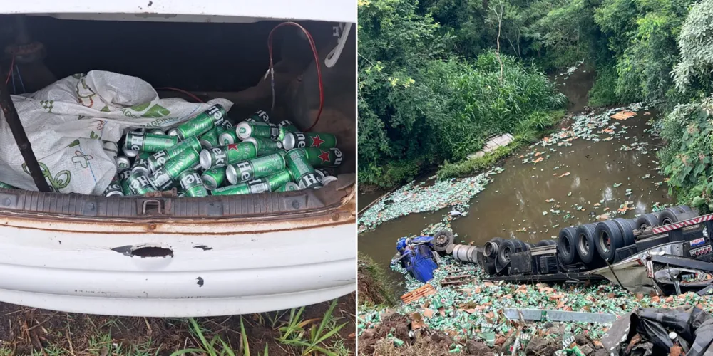 Mesmo com o motorista tendo falecido no local, suspeitos estariam roubando cervejas do caminhão na BR-376