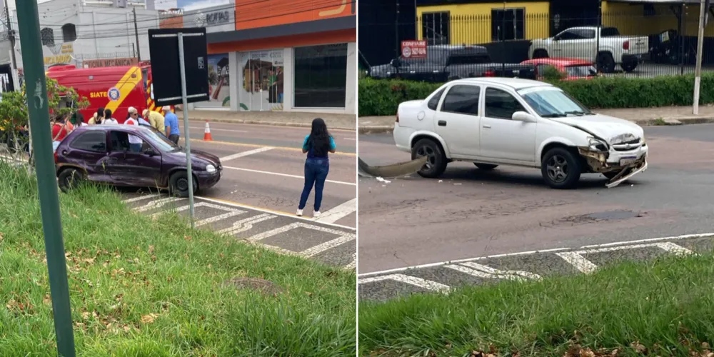 Um dos veículos subiu na calçada após colisão e teria atingido um pedestre