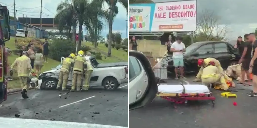 Equipes do Samu e do Corpo de Bombeiros estão no local prestando atendimento às vítimas