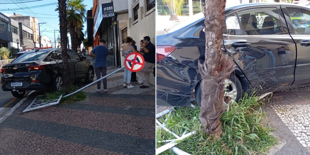 Com o impacto da colisão, o motorista do Onix perdeu o controle da direção e subiu na calçada
