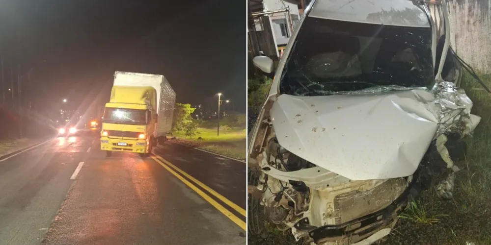 O caminhão seguia pela rodovia quando acabou se envolvendo numa colisão lateral com o automóvel
