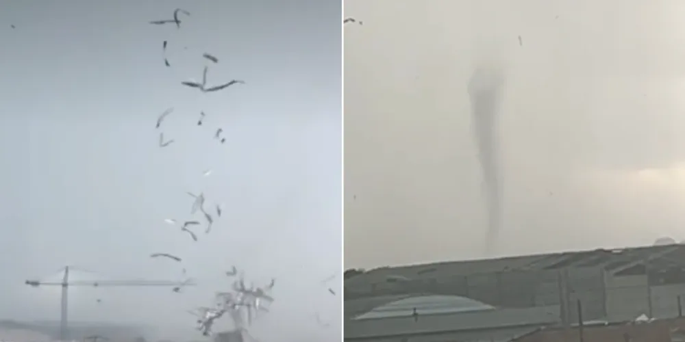 Moradores registraram vídeos que mostram uma nuvem em formato de funil no céu