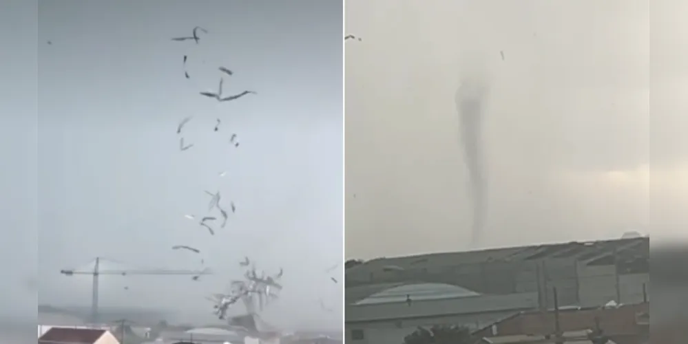 Moradores registraram vídeos que mostram uma nuvem em formato de funil no céu