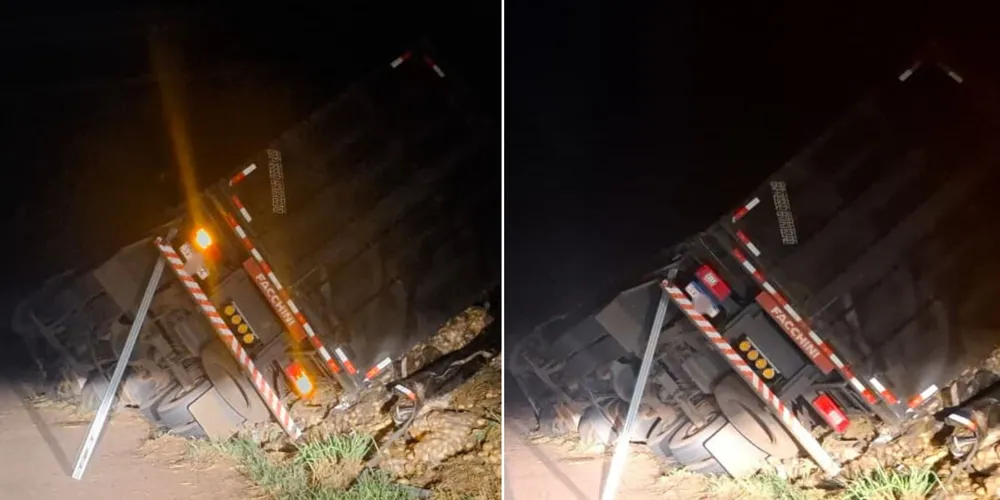 Veículo tombou à margem direita da via