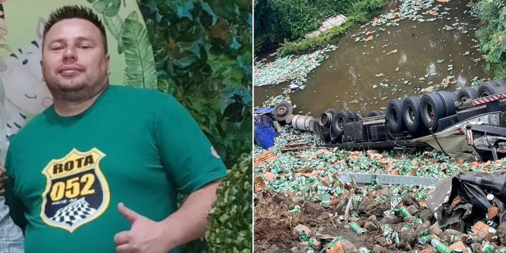 O caminhão conduzido pela vítima, carregado com bebidas, saiu da pista e tombou em uma ribanceira