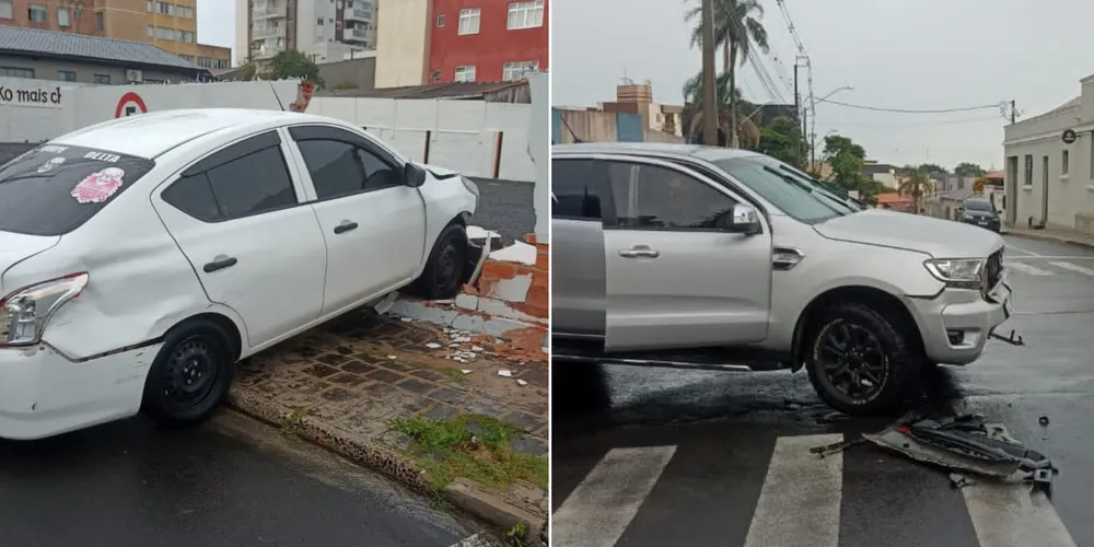 Nissan Versa acabou derrubando um muro após a colisão