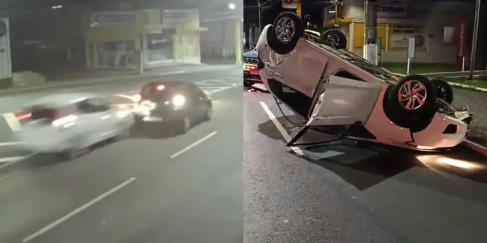 Honda Fit colidiu contra a traseira de veículo e tombou na via