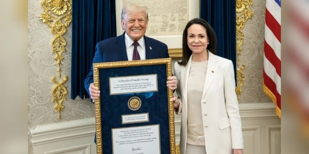 Donald Trump e María Corina Machado na Casa Branca