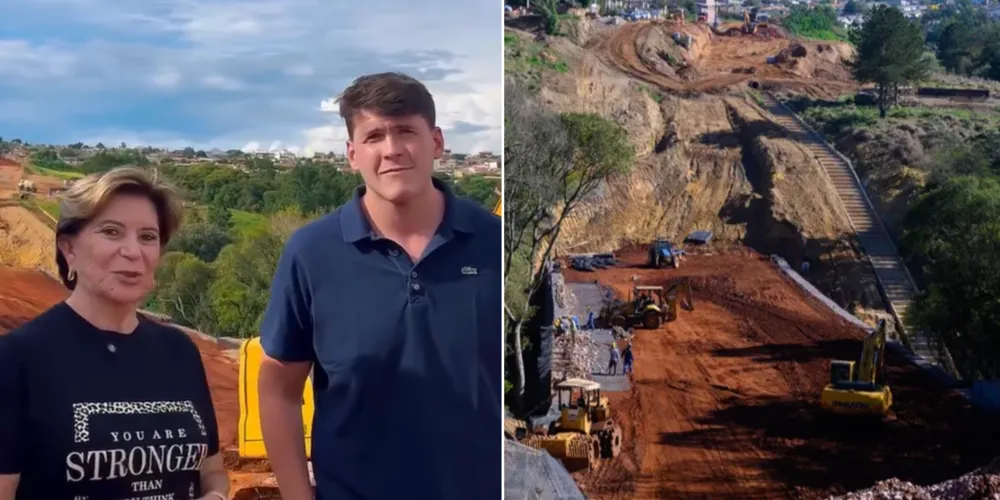 Prefeita Elizabeth Schmidt esteve ao lado do secretário municipal de Infraestrutura, Luiz Henrique de Souza Honesko, visitando a obra