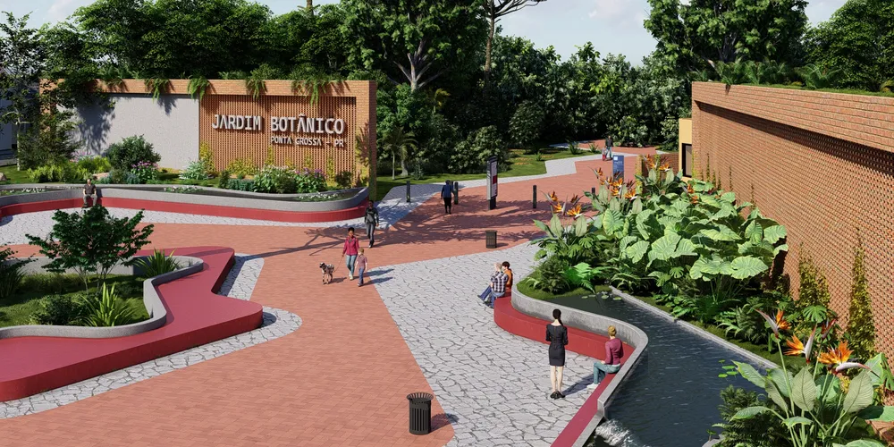 A projeção mostra a entrada do Jardim Botânico em Oficinas