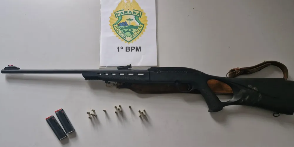 Arma e munições apreendidas pela PM
