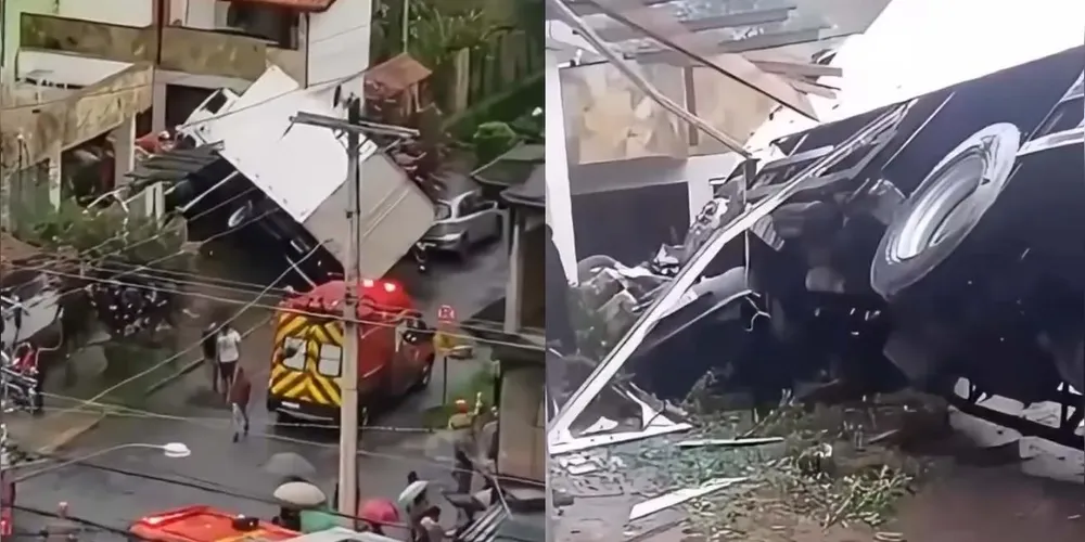 Um caminhão desgovernado atingiu o carro da família