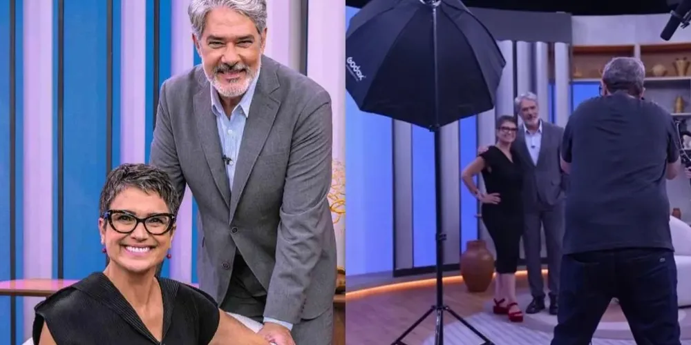 William Bonner e Sandra Annenberg na gravação do primeiro piloto do "Globo Repórter"