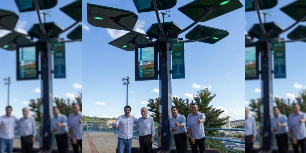 A estrutura metálica abriga câmeras de segurança nas “folhas”