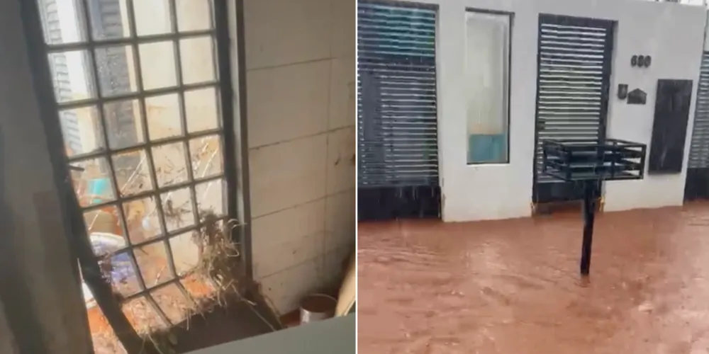 Imagens mostram a enxurrada tomando conta da residência em Apucarana