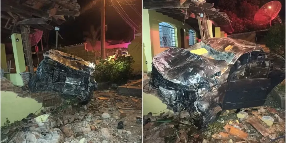Suspeito colidiu propositalmente contra o muro de uma residência