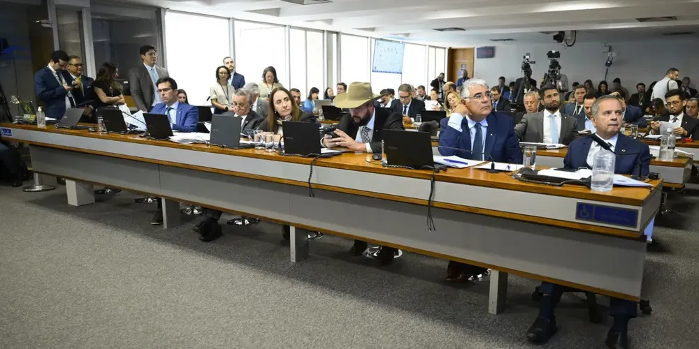 Parlamentares durante reunião da CPMI do INSS