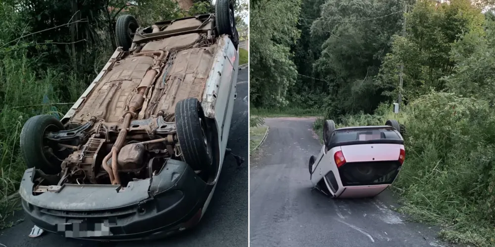 Fiat Palio encontrado revirado após capotamento no Uvaranas