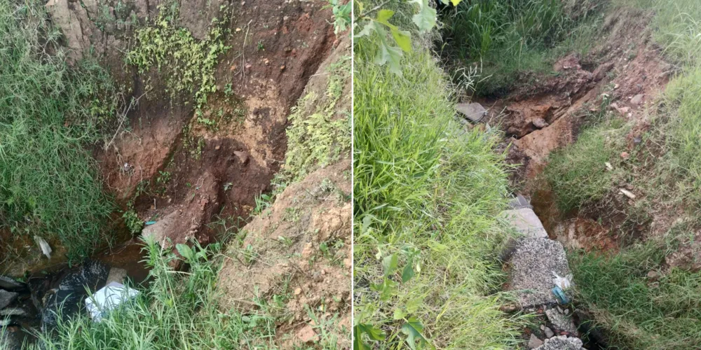 Enorme cratera aberta na Rua Bento do Amaral, em Uvaranas, após tempestade