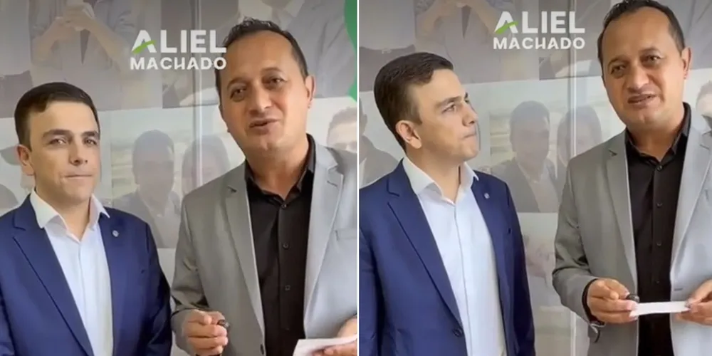 Prefeito de São João do Triunfo, Mário Cezar, ao lado do deputado federal, Aliel Machado
