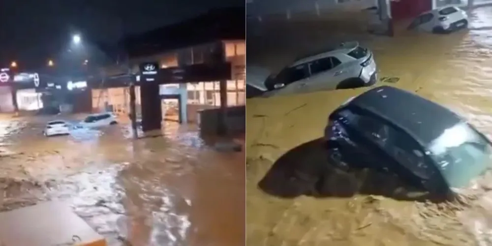 Moradora flagra carros arrastados pela enxurrada em Juiz de Fora