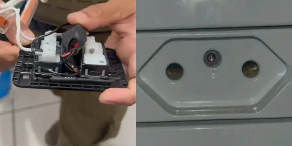 Câmera foi encontrada por funcionária que percebeu um brilho diferente na tomada