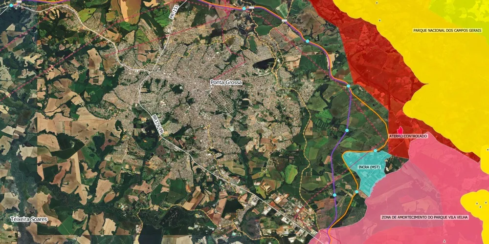 Linha roxa era o traçado antigo, enquanto a linha laranja é a nova proposta