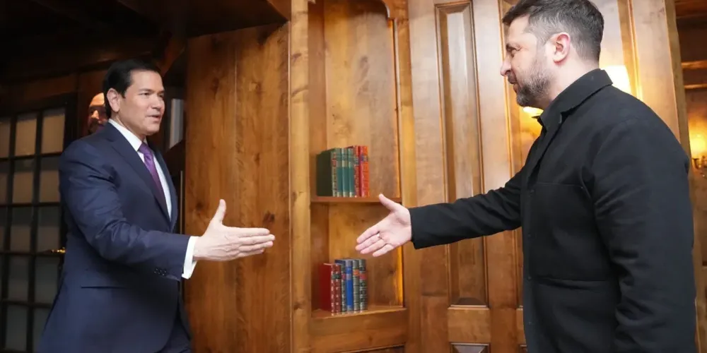 Secretário de Estado dos EUA, Marco Rubio, se reúne com presidente ucraniano Volodymyr Zelensky